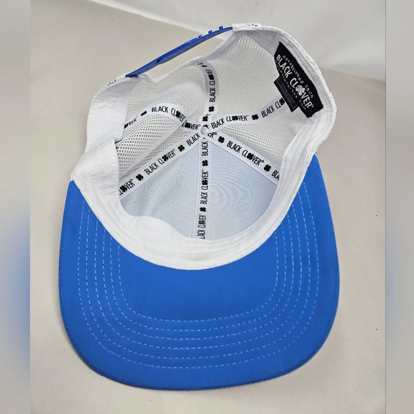 Black Clover Mens Snap Back Baseball Cap Hat Blue-White Mesh Adj. Live Lucky - Picture 6 of 9
